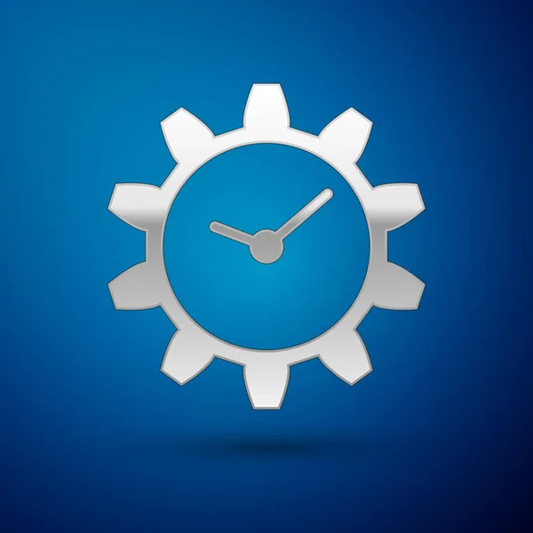 Ikon Silver Time Management terisolasi dengan latar belakang biru. Clock dan tanda gigi. Ilustrasi Vektor - Stok Vektor