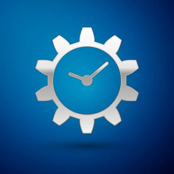 Ícone Silver Time Management isolado no fundo azul. Relógio e sinal de marcha. Ilustração vetorial —  Vetores de Stock