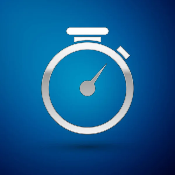 Ícone Silver Stopwatch isolado no fundo azul. Sinal do temporizador. Ilustração vetorial — Vetor de Stock