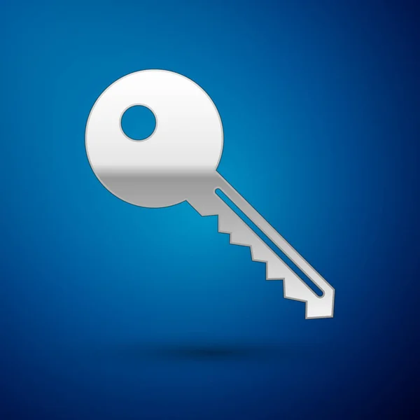 Zilveren sleutel icoon geïsoleerd op blauwe achtergrond. Vector illustratie — Stockvector