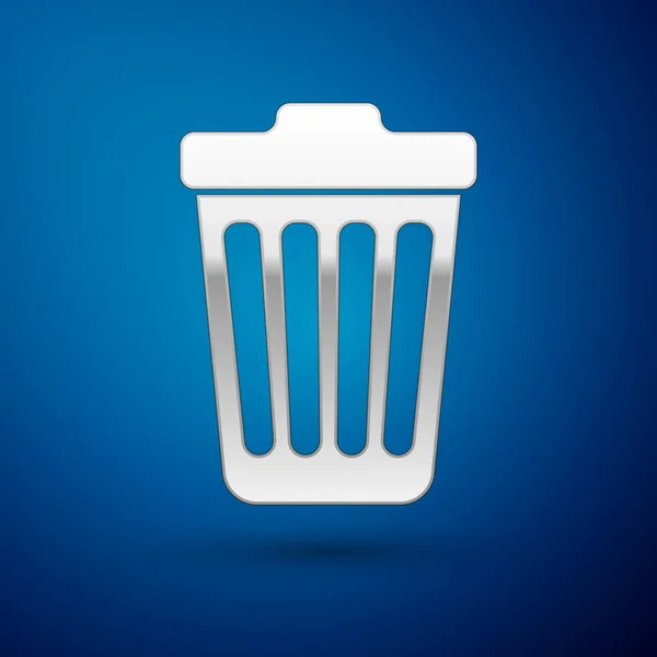 Silver trash kan icoon geïsoleerd op blauwe achtergrond. Vuilnis bin teken. Vector illustratie — Stockvector