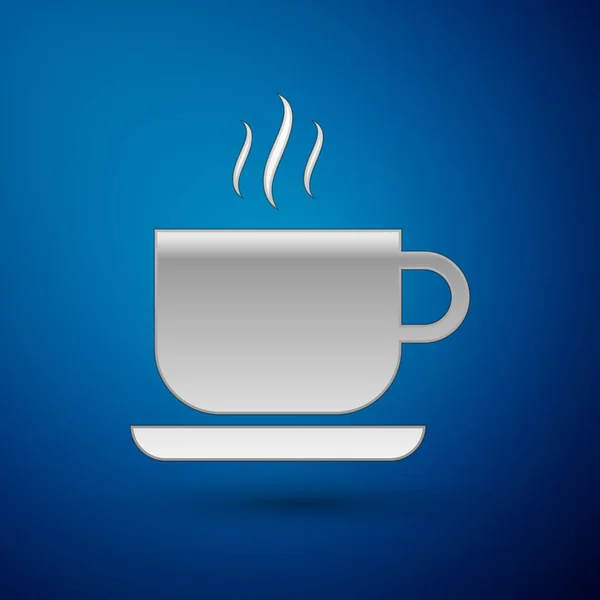 Silberne Kaffeetasse Symbol isoliert auf blauem Hintergrund. Teetasse vorhanden. Heißes Getränk Kaffee. Vektorillustration — Stockvektor