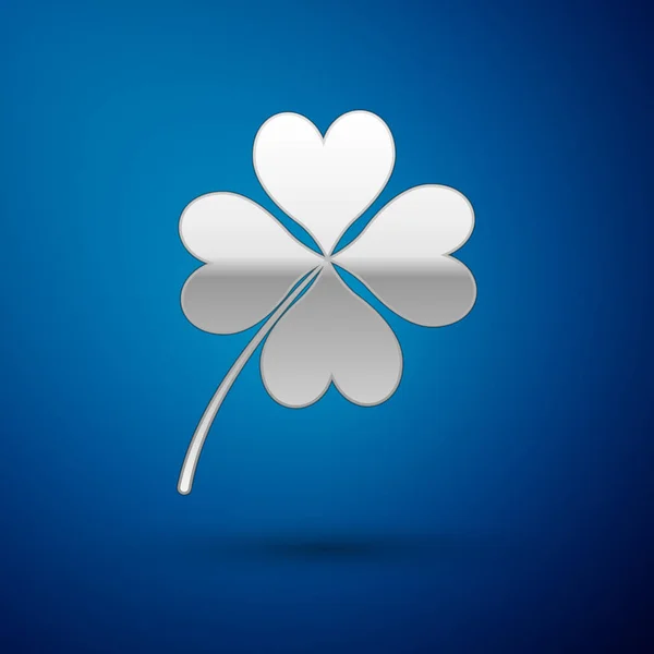 Silver Four leaf clover icon isolated on blue background. Happy Saint Patrick day. Vector Illustration — Stock Vector