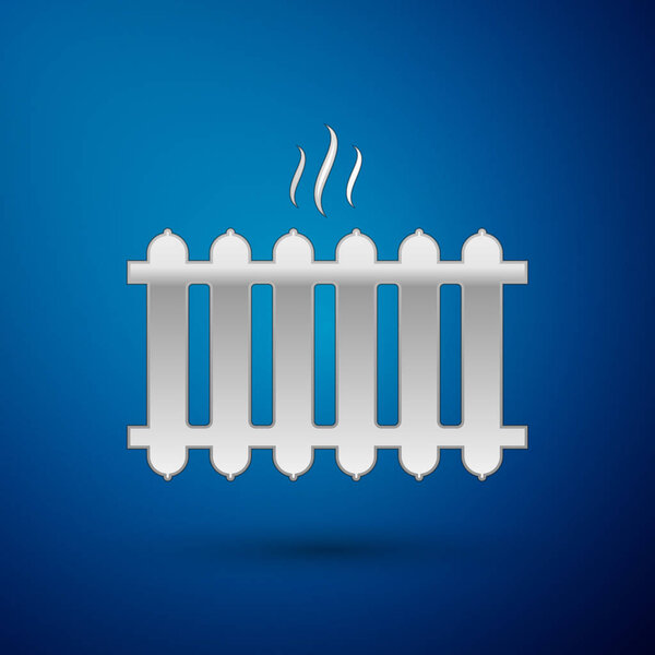 Silver Heating radiator icon isolated on blue background. Vector Illustration