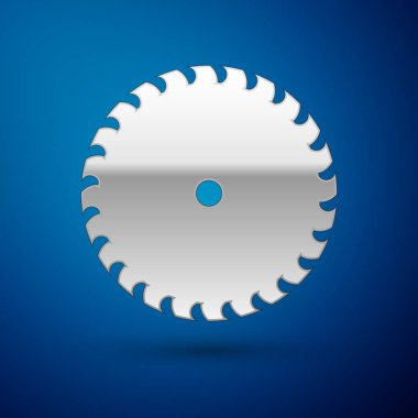 Mavi arka planda izole Gümüş dairesel testere bıçağı simgesi. Tekerlek testere. Vektör Illustration