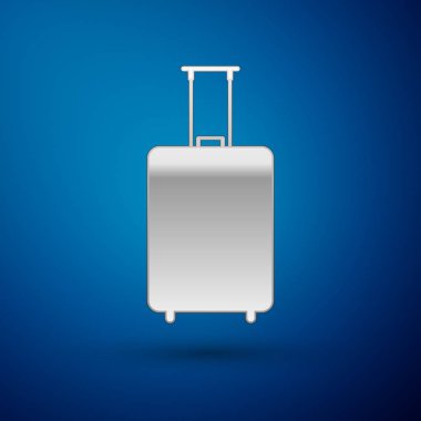 Silver Travel bavul simgesi mavi arka planda izole edilmiştir. Seyahat Bagaj işareti. Seyahat Bagaj simgesi. Vektör Illustration
