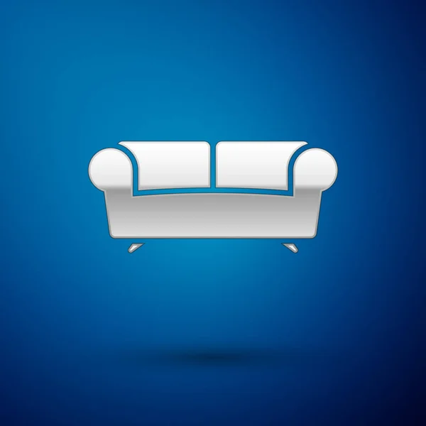 Ícone de sofá prata isolado no fundo azul. Ilustração vetorial — Vetor de Stock