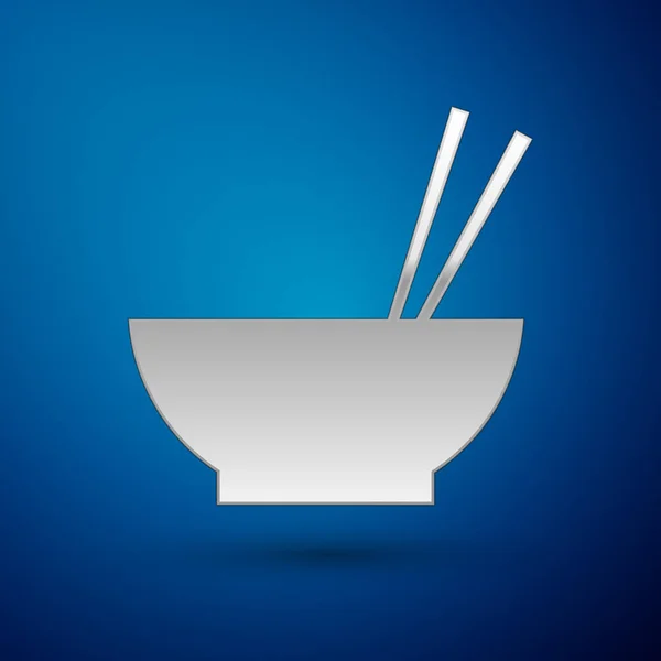 Серебряная чаша с едой и иконой силуэта чоппаков на синем фоне. Концепция приготовления, восточная диета. Векторная миграция — стоковый вектор