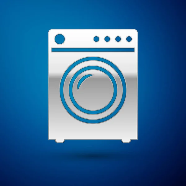 银色洗衣机图标查出在蓝色背景。洗衣机图标。洗衣机-洗衣机。家电符号。矢量插图 — 图库矢量图片