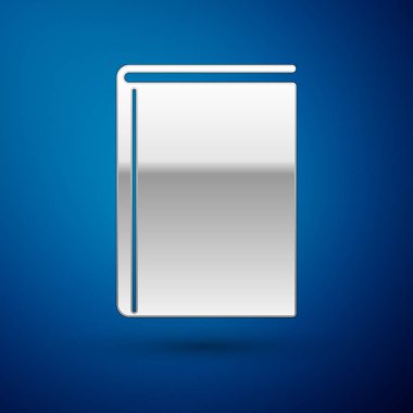 Gümüş kitap simgesi üzerinde mavi arka plan izole. Vektör çizim