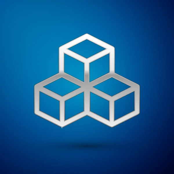 Silver Isometric cube icon isolated on blue background. Geometric cubes solid icon. 3D square sign. Box symbol. Vector Illustration — Stock Vector