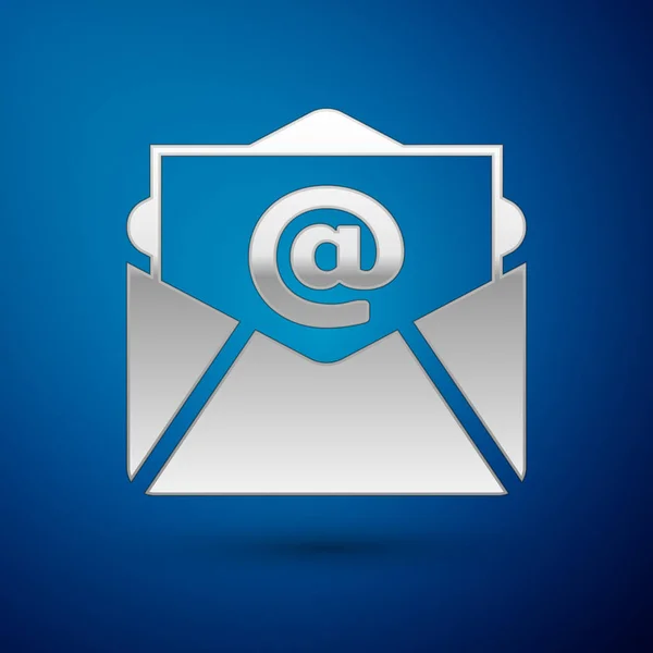 Ασημένια εικόνα ή ηλεκτρονικού ταχυδρομείου απομονώνονται σε μπλε φόντο. Φάκελος σύμβολο ηλεκτρονικού ταχυδρομείου. Σημάδι μηνυμάτων ηλεκτρονικού ταχυδρομείου. Εικονογράφηση διάνυσμα — Διανυσματικό Αρχείο