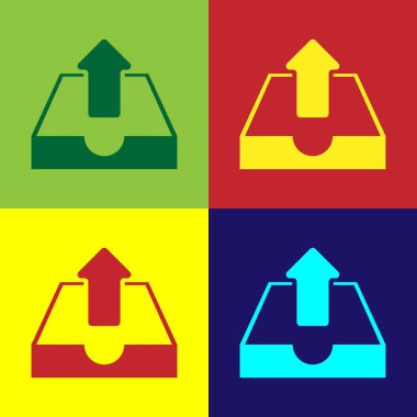 Renkli arka planlar üzerinde izole Upload gelen kutusu simgesini renk. Düz tasarım. Vektör çizim