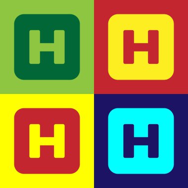 Renkli arka planlar üzerinde izole renk hastane işareti simgesi. Düz tasarım. Vektör çizim