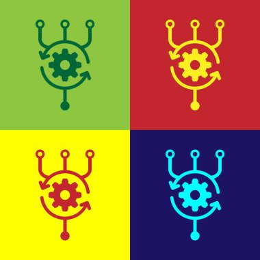 Renkli arka planlar üzerinde izole algoritması simge renk. Algoritma sembolü tasarım yapay zeka koleksiyonundan. Düz tasarım. Vektör çizim