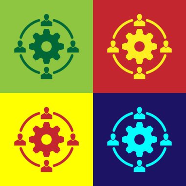 Renkli arka planlar üzerinde izole dış kaynak kavramı simge renk. İşbirliği işareti. Ekip çalışması ve yatırım fikrine. Düz tasarım. Vektör çizim