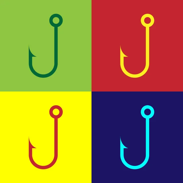 Color Fishing hook icon isolated on color backgrounds. Flat design. Vector Illustration — Stock Vector