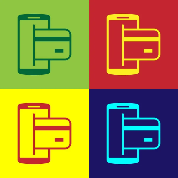 Color NFC Icono de pago aislado en fondos de color. Pago móvil. Concepto de smartphone NFC. Icono de transferencia. Diseño plano. Ilustración vectorial — Archivo Imágenes Vectoriales