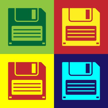 Renk disketine renkli arka planlar üzerinde izole bilgisayar veri depolama simgesi. Disket işareti. Düz tasarım. Vektör çizim