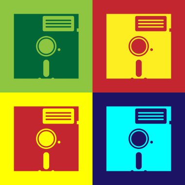 Renk disket üzerinde renkli arka planlar izole 5,25 inç simgesi. Bilgisayar veri depolama için disket. Disket işareti. Düz tasarım. Vektör çizim