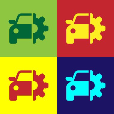 Araba Servisi simgesini renkli arka planlar üzerinde izole renk. Oto mekanik Servisi. Mekanik Servisi. Onarım hizmeti otomatik mekanik. Bakım işareti. Düz tasarım. Vektör çizim