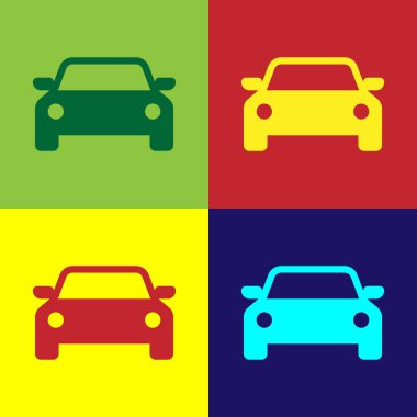 Renkli arka planlar üzerinde izole renk araba simgesi. Düz tasarım. Vektör çizim
