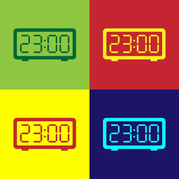 Color Digital alarm clock icon isolated on color backgrounds. Electronic watch alarm clock. Time icon. Flat design. Vector Illustration — Stock Vector