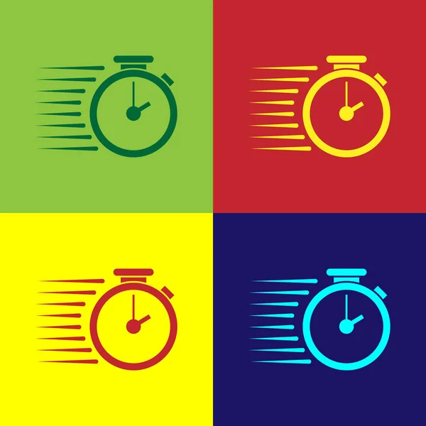 Farbe Stoppuhr Symbol isoliert auf farbigen Hintergründen. Zeitzeichen. flache Bauweise. Vektorillustration — Stockvektor