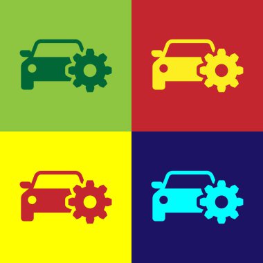 Araba Servisi simgesini renkli arka planlar üzerinde izole renk. Oto mekanik Servisi. Mekanik Servisi. Onarım hizmeti otomatik mekanik. Bakım işareti. Düz tasarım. Vektör çizim