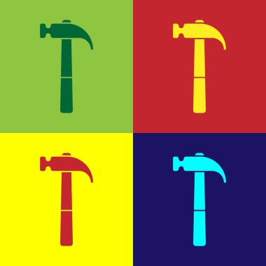 Renkli arka planlar üzerinde izole çekiç simge renk. Araç tamir için. Düz tasarım. Vektör çizim