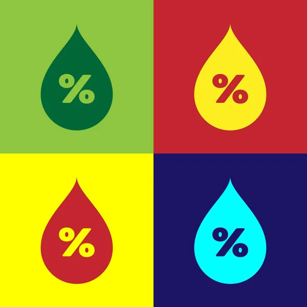 Color Icono de porcentaje de gota de agua aislado en fondos de color. Análisis de humedad. Diseño plano. Ilustración vectorial — Vector de stock
