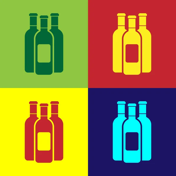 Цветные бутылки вина иконки изолированы на цветном фоне. Плоский дизайн. Векторная миграция — стоковый вектор