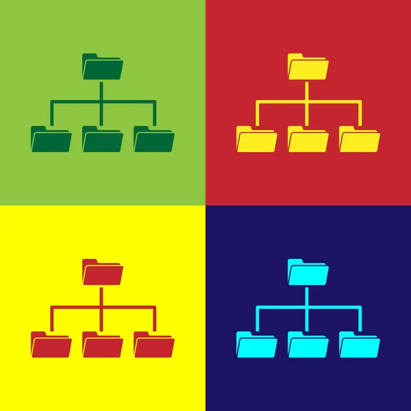 Icono de árbol de carpetas de color aislado en fondos de color. Organigrama de la estructura de la carpeta de archivos de red informática. Diseño plano. Ilustración vectorial — Vector de stock