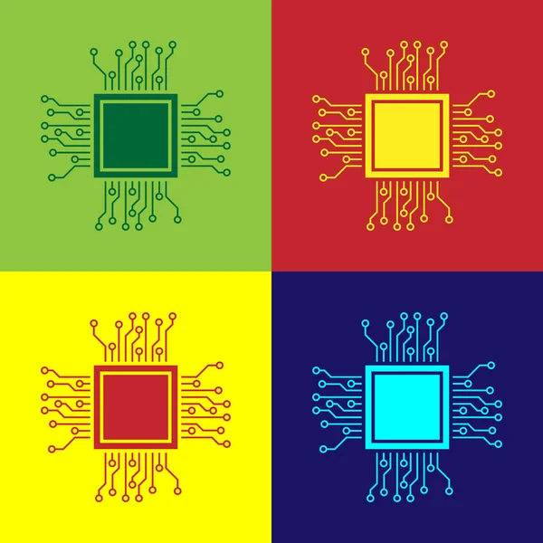 Icona del Color Processor isolata su sfondi a colori. CPU, unità centrale di elaborazione, microchip, microcircuito, processore di computer, chip. Illustrazione vettoriale — Vettoriale Stock