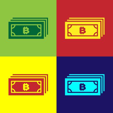 Renk Cryptocurrency kavramı bitcoin renkli arka planlar üzerinde izole mikroçip devre simgesi olan bir dairede. Blockchain teknoloji, dijital para piyasası. Vektör çizim
