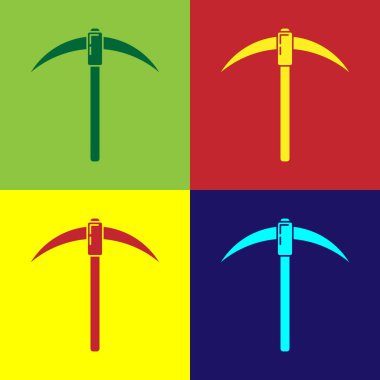 Renkli arka planlar üzerinde izole kazma simge renk. Blockchain teknoloji, madencilik, bitcoin, dijital para piyasası, cryptocoin cüzdan cryptocurrency. Vektör çizim