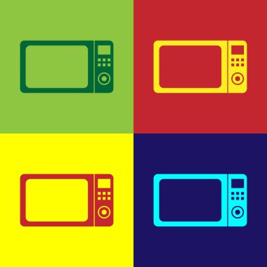 Renkli arka planlar üzerinde izole renk mikrodalga fırın simgesi. Ev aletleri simgesi. Vektör çizim