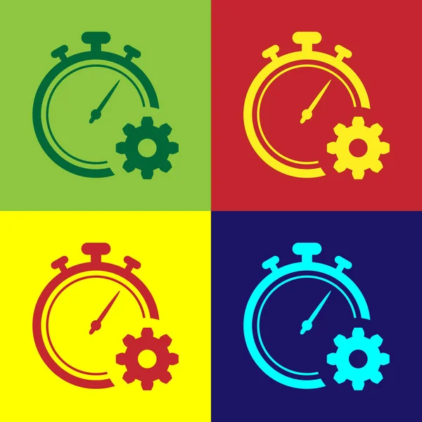 Иконка управления временем цвета выделена на фоне цвета. Вывеска с часами и передачами. Символ продуктивности. Векторная миграция — стоковый вектор