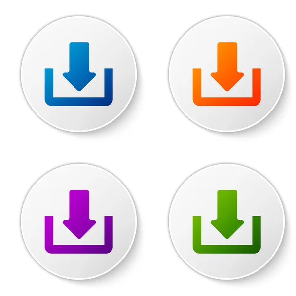 Farb-Download-Symbol isoliert auf weißem Hintergrund. Upload-Taste. Lastsymbol. Pfeil zeigt nach unten. setzen Farbsymbol in Kreis-Tasten. Vektorillustration — Stockvektor