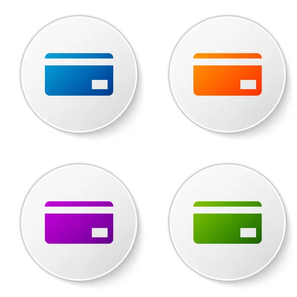 Kleur creditcard pictogram geïsoleerd op een witte achtergrond. Online betaling. Intrekking van contant geld. Financiële transacties. Winkelen teken. Stel de kleur pictogram in cirkel knoppen. Vectorillustratie — Stockvector