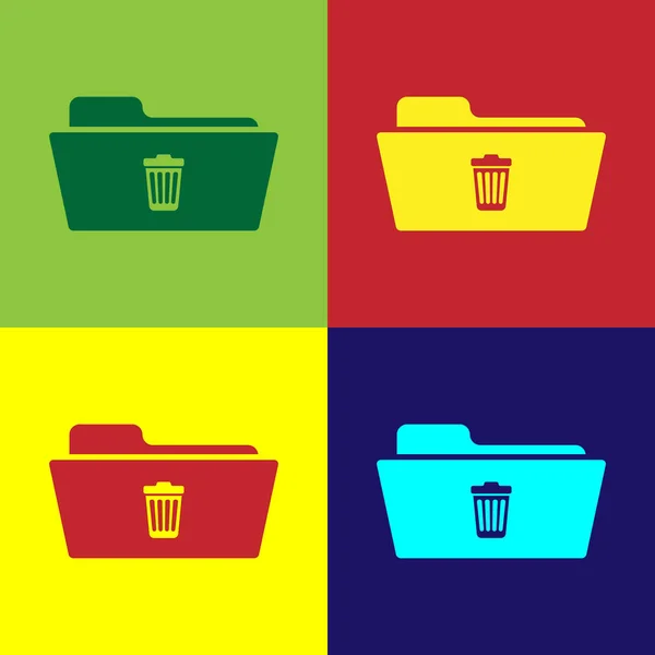 Color Delete folder icon isolated on color backgrounds. Folder with recycle bin. Delete or error folder. Close computer information folder sign. Flat design. Vector Illustration — Stock Vector