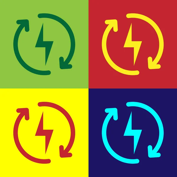 Farbwiederaufladesymbol isoliert auf farbigen Hintergründen. elektrische Energie Zeichen. flache Bauweise. Vektorillustration — Stockvektor