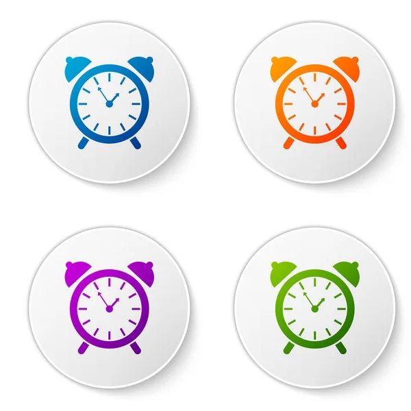 Farb-Weckersymbol isoliert auf weißem Hintergrund. Aufwachen, aufstehen. Zeitzeichen. setzen Farbsymbol in Kreis-Tasten. Vektorillustration — Stockvektor