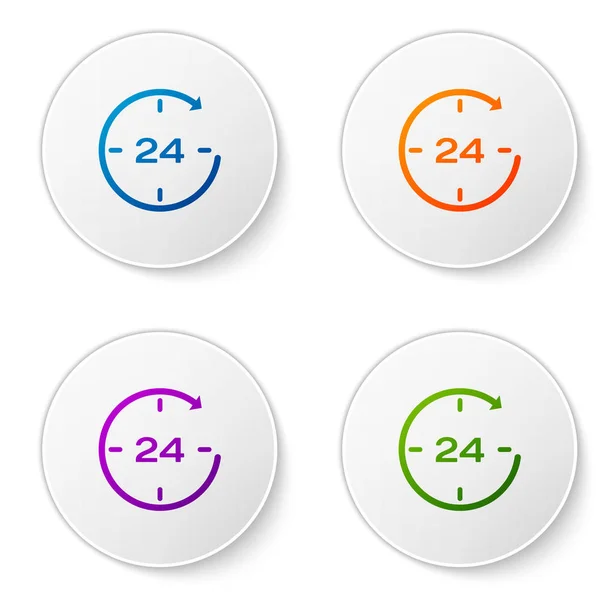 Reloj de color 24 horas icono aislado sobre fondo blanco. Todo el día icono cíclico. Símbolo de servicio 24 horas. Establecer el icono de color en botones de círculo. Ilustración vectorial — Vector de stock