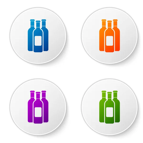 Couleur Bouteilles de vin icône isolée sur fond blanc. Définir l'icône de couleur dans les boutons cercle. Illustration vectorielle — Image vectorielle