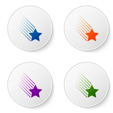 Renk düşen yıldız simgesi beyaz arka plan üzerinde izole. Kayan yıldız yıldız izi ile. Meteor, göktaşı, kuyruklu yıldız, asteroit, yıldız simgesi. Renk simgesi daire düğmeleri ayarlayın. Vektör çizim