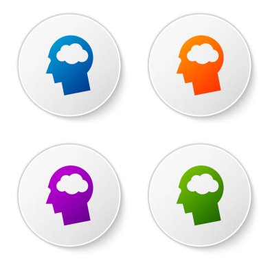 Beyaz arka plan üzerinde izole bulut simgesi ile baş siluet renk. İşareti rüya. Renk simgesi daire düğmeleri ayarlayın. Vektör çizim