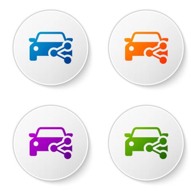 Araba paylaşım simgesi beyaz arka plan üzerinde izole renk. Carsharing işareti. Taşıma kiralama hizmet anlayışı. Renk simgesi daire düğmeleri ayarlayın. Vektör çizim