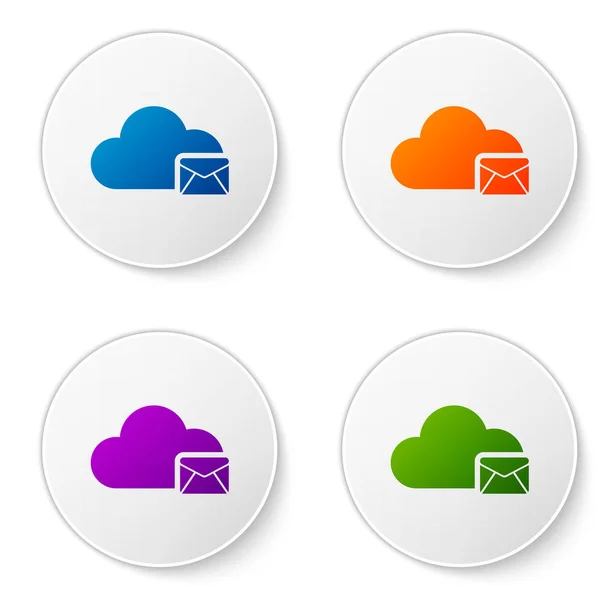 Icône du serveur de messagerie Color Cloud isolée sur fond blanc. Hébergement de serveur Cloud pour courrier électronique. Service de messagerie en ligne. Panneau de la boîte aux lettres. Définir l'icône de couleur dans les boutons cercle. Illustration vectorielle — Image vectorielle