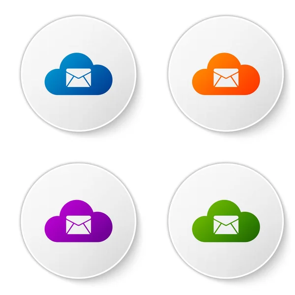 Ícone do servidor de email Color Cloud isolado no fundo branco. Hospedagem de servidor de nuvem para email. Serviço de mensagens online. Assinatura da caixa de correio. Definir ícone de cor em botões de círculo. Ilustração vetorial — Vetor de Stock